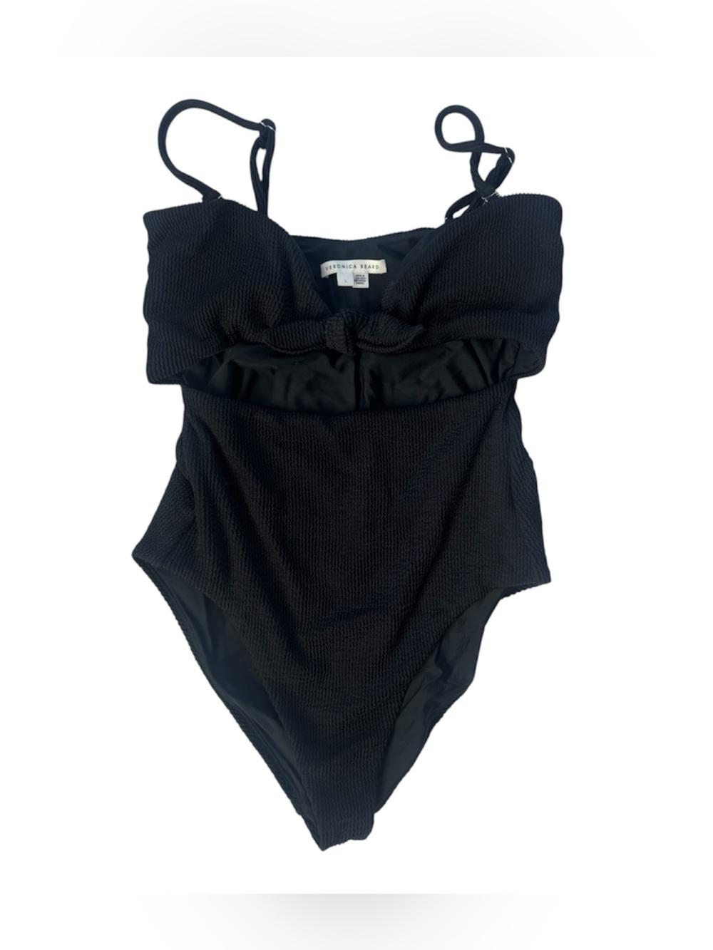 Veronica Beard Black Textured One Piece Swimsuit Cutout Tie Size L